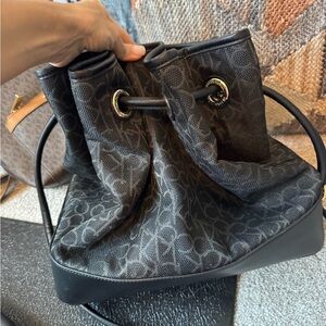 Calvin Klein Black Monogram Drawstring Bag